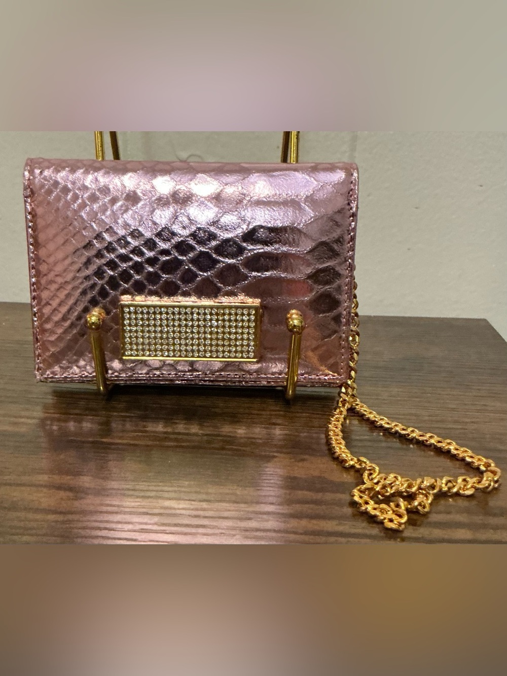 Ash & Diamonds Metallic Pink Faux Python Wallet Chain Evening Y2K Wristlet Bag